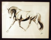 'Trotting Warmblood' - Ink &amp; Acrylic Wash