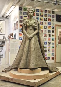 The clay of HM Queen Elizabeth II for Romsey ready for moulding