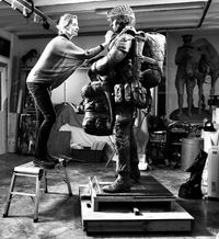 Amy working on the clay of the ‘Colchester Airborne Soldier’ ready for moulding.