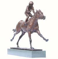 Frankie Dettori Rides Another Winner. Bronze mounted on green slate.